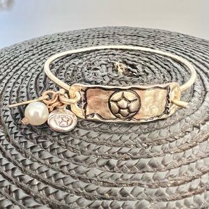 Hammered Gold Metal Soccer Charm Bracelet